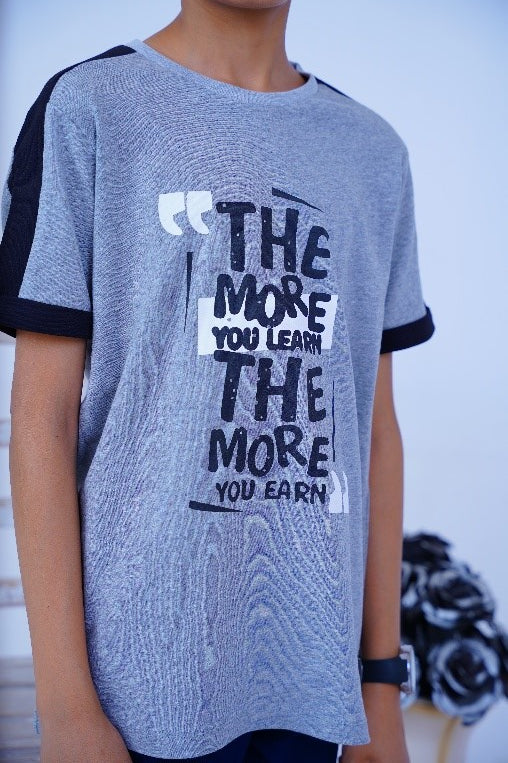 Grey N Black Quoted T Shirt