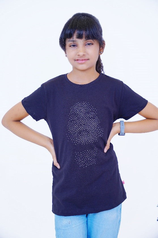 Black Dotted Face Print Top for Girls