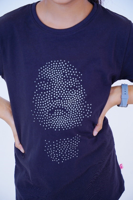 Black Dotted Face Print Top for Girls
