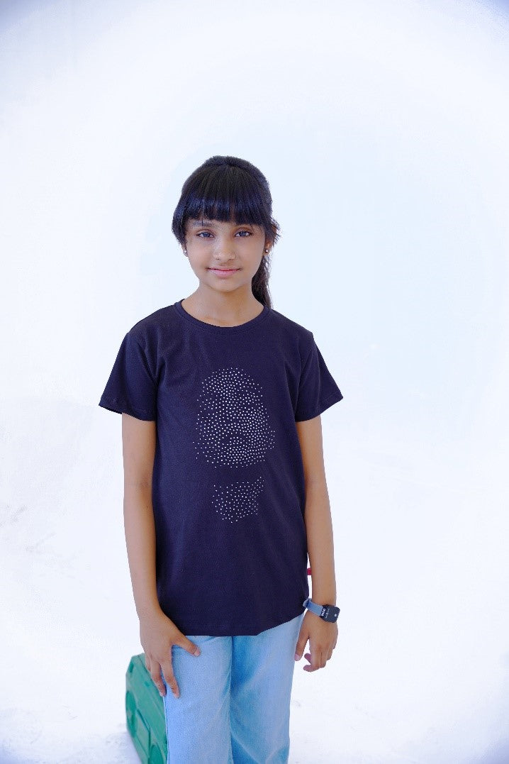 Black Dotted Face Print Top for Girls