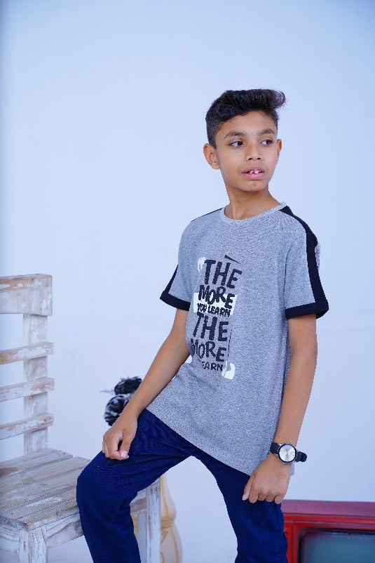 Grey N Black Quoted T Shirt